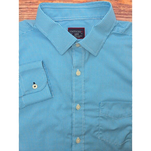 Untuckit Mens Slim Fit Blue Long Sleeve Shirt Large - Picture 4 of 6